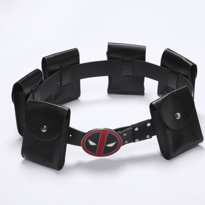 Black color  pu leather cosplay belt with pockets pouches bag new movie version wade leather waist belt halloween costume props