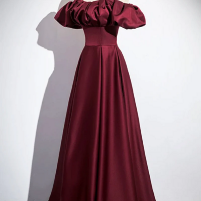 Burgundy satin floor length prom dress, simple a line evening party dress kpp1648
