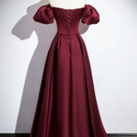 Burgundy Satin Floor Length Prom Dress, Simple A Line Evening Party Dress KPP1648 - Thumbnail 2