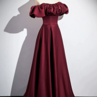 Burgundy Satin Floor Length Prom Dress, Simple A Line Evening Party Dress KPP1648 - Thumbnail 3