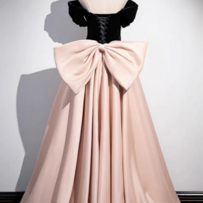 A line off shoulder satin champagne long prom dress, champagne long evening dress kpp1650