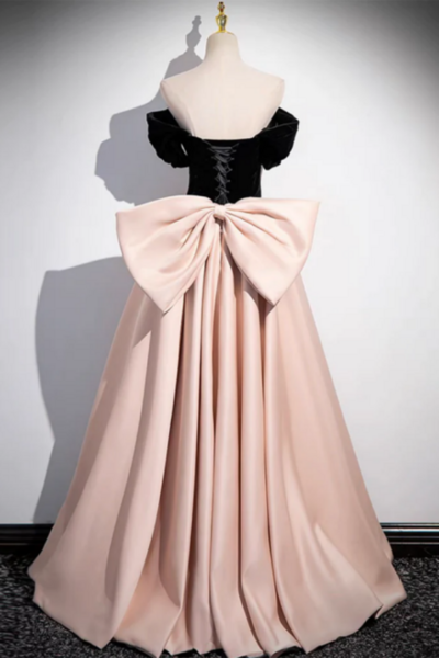 A Line Off Shoulder Satin Champagne Long Prom Dress, Champagne Long Evening Dress KPP1650