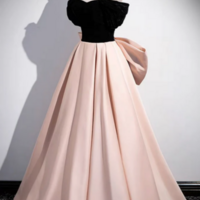 A Line Off Shoulder Satin Champagne Long Prom Dress, Champagne Long Evening Dress KPP1650 - Thumbnail 2