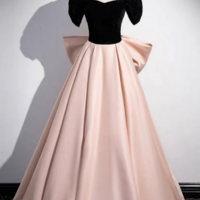 A Line Off Shoulder Satin Champagne Long Prom Dress, Champagne Long Evening Dress KPP1650 - Thumbnail 3