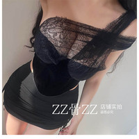 Black lace one-shoulder see-through velvet sexy fishbone corset waist slimming vest - Thumbnail 4