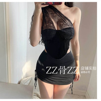 Black lace one-shoulder see-through velvet sexy fishbone corset waist slimming vest - Thumbnail 8