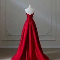Red Sequin Strapless Bridal Formal Opera Gown Satin Wedding Prom Dress Satin Evening Gown - Thumbnail 3
