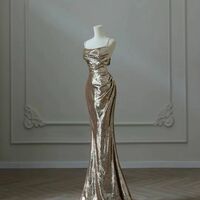 Charming Fashion Model Gold Dress Woman in Beauty Golden Gown with Lady in Long Clothes Mermaid Long Prom Dress - Thumbnail 1