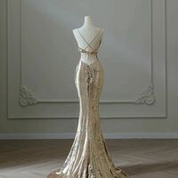 Charming Fashion Model Gold Dress Woman in Beauty Golden Gown with Lady in Long Clothes Mermaid Long Prom Dress - Thumbnail 2