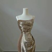 Charming Fashion Model Gold Dress Woman in Beauty Golden Gown with Lady in Long Clothes Mermaid Long Prom Dress - Thumbnail 3