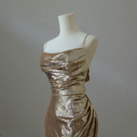 Charming Fashion Model Gold Dress Woman in Beauty Golden Gown with Lady in Long Clothes Mermaid Long Prom Dress - Thumbnail 4