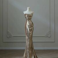 Charming Fashion Model Gold Dress Woman in Beauty Golden Gown with Lady in Long Clothes Mermaid Long Prom Dress - Thumbnail 8