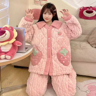 Thick warm strawberry pajamas set