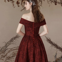 Burgundy Satin Long Prom Dress, A-Line Off the Shoulder Evening Party Dress - Thumbnail 4