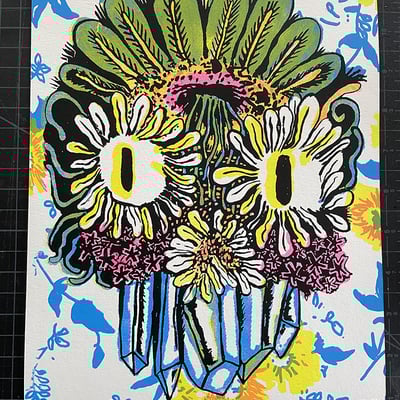 Flower crystal skull screenprint