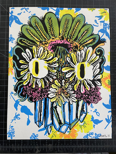 Flower Crystal Skull Screenprint