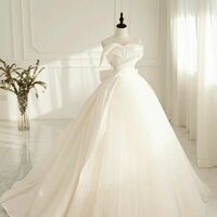 A-Line Satin Luxury French White Satin Trailing Bride Wedding Dress Sexy Off Shoulder Backless Ball Gown Wedding Evening Prom Women Dresses - Thumbnail 2
