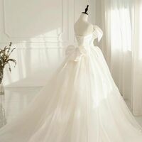 A-Line Satin Luxury French White Satin Trailing Bride Wedding Dress Sexy Off Shoulder Backless Ball Gown Wedding Evening Prom Women Dresses - Thumbnail 4