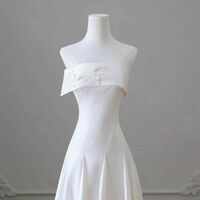 Strapless Square Neck A-Line Simple Wedding Dress Wedding Gown Ivory Classic with Slit and Pockets - Thumbnail 2