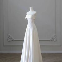 Strapless Square Neck A-Line Simple Wedding Dress Wedding Gown Ivory Classic with Slit and Pockets - Thumbnail 3