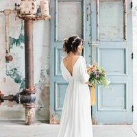 2024 White Boho Wedding Dress, Beach Wedding Dress, Chiffon Wedding Dresses Half Sleeves Open Back Bridal Gown，1681 - Thumbnail 1