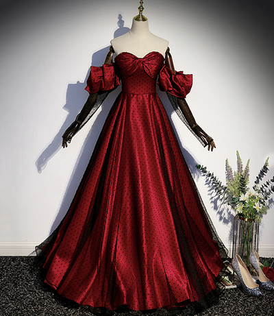 Burgundy Satin Tulle Long Prom Dress Evening Dress,1683