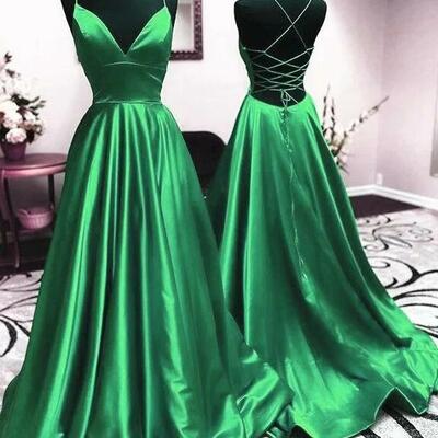 Charming v neck green long open back prom dresses  - Thumbnail 3