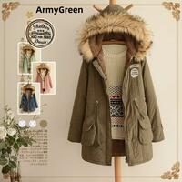 New plush solid color warm cotton jacket - Thumbnail 1