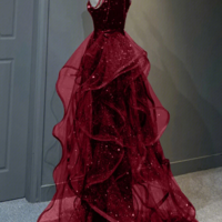 Wine Red Tulle and Sequins New Style Prom Dress, Wine Red Long Evening Dress KPP1653 - Thumbnail 3