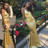 Gold Prom Dresses Sheath Long Evening Gown - Thumbnail 1