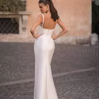 A Line Wedding Dresses for bride Spaghetti Satin Overskirts Wedding Dress vestidos de novia Thigh Slit designer bridal gowns - Thumbnail 2