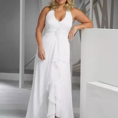 Beach plus size wedding dresses cheap v neck halter wedding gown empire waist chiffon wedding dress asymmetrical bridal gowns - Thumbnail 2