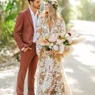Boho outdoor destination mermaid wedding dresses slip lace robe long sleeves illusion backless elopement bohemain bridal gowns