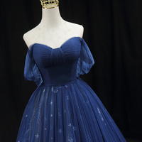 Blue Tulle Floor Length A-Line Prom Dress - Thumbnail 1
