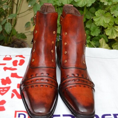 Jo ghost italian dark brown ankle high jodhpur buckle boots with zippers and buttons - Thumbnail 4