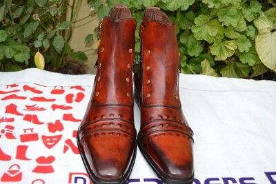 Jo Ghost Italian Dark Brown Ankle High Jodhpur Buckle Boots with Zippers and Buttons