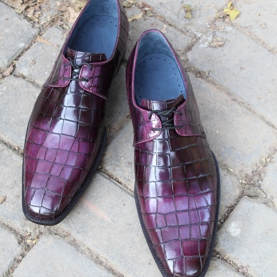 Crafted leather luxury purple patina black shaded crocodile oxford lace up dress alligator shoes for men - Thumbnail 4