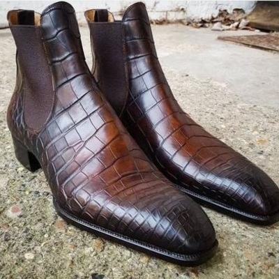 Ever best collection twotone crocodile skin texture made on order handmade chelsea boot - Thumbnail 1