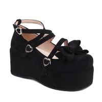 Original Thick Soled Wedge Pink High Heel Women's Bow Shoes - Thumbnail 8