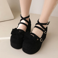 Original Thick Soled Wedge Pink High Heel Women's Bow Shoes - Thumbnail 6