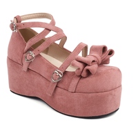 Original Thick Soled Wedge Pink High Heel Women's Bow Shoes - Thumbnail 7