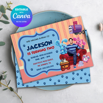 Blue's clues birthday invitation, paw-ty birthday invitation canva editable - Thumbnail 3