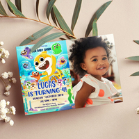 Baby Shark Birthday Invitation with Photo Canva Editable and Printable - Thumbnail 3
