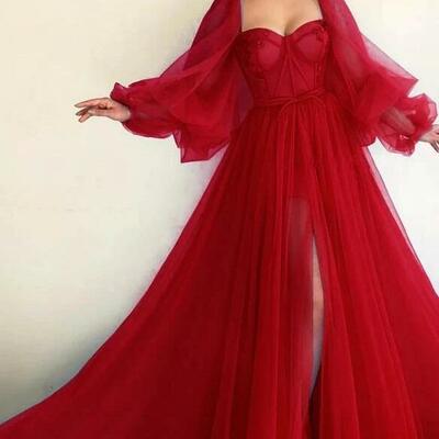 Fashion long sleeves tulle prom evening dresses, graduation dress - Thumbnail 2