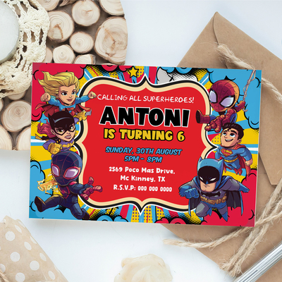 Superheroes birthday invitation canva editable and printable