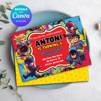Superheroes Birthday Invitation Canva Editable and Printable - Thumbnail 1