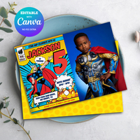 Thor ANY AGE Birthday Invitation with Photo Comic Style Canva Editable Instant Download - Thumbnail 1