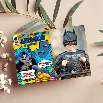Batman birthday invitation with photo invitation canva editable and printable