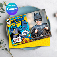 Batman Birthday Invitation with Photo invitation Canva Editable and Printable - Thumbnail 1