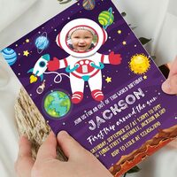 Astronaut First Trips 1st Birthday Invitation with photo Canva Editable - Thumbnail 2